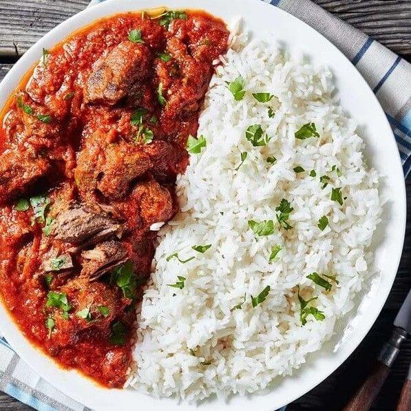 White Rice with Stew & Protein